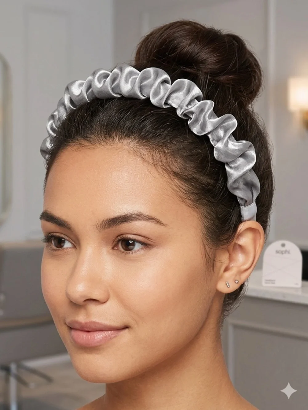 Shiny Silver Scrunch Ruched Headband